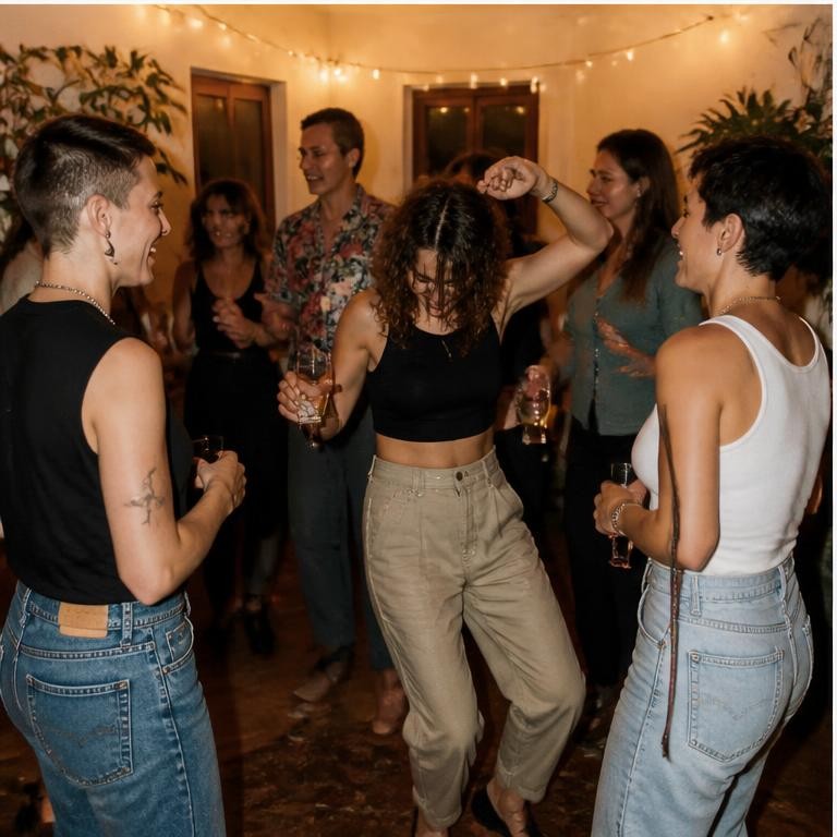 Donne lesbiche ballano insieme durante una serata